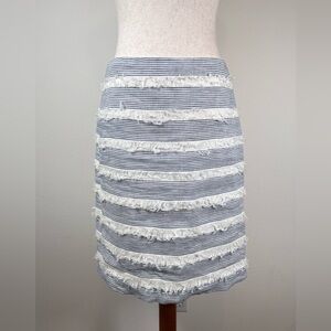 J Mclaughlin Elm A Line Fringe Skirt Size 6 Blue White Linen fits like sz 4